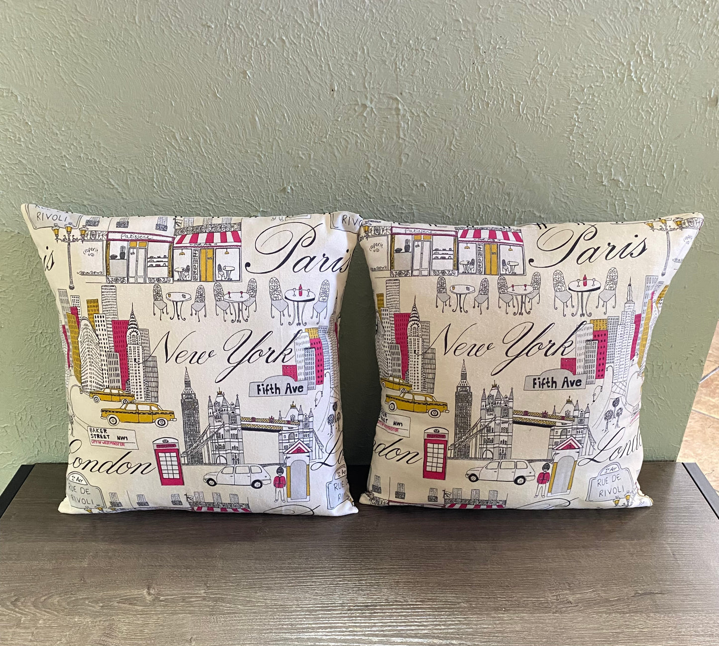 "New York/Paris" Set of 2 throw pillows with removable covers