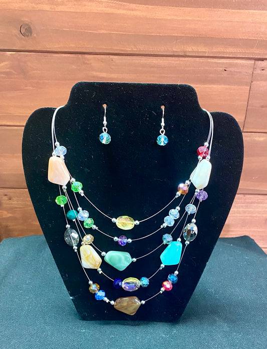 Multicolor beaded necklace/earring set