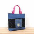 Handmade Floral Embroidered Denim Tote Bag | Upcycled Jeans Purse
