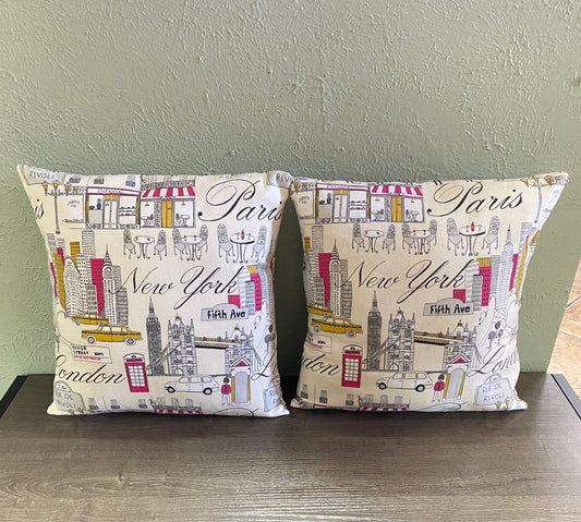 "New York/Paris" Set of 2 throw pillows with removable covers